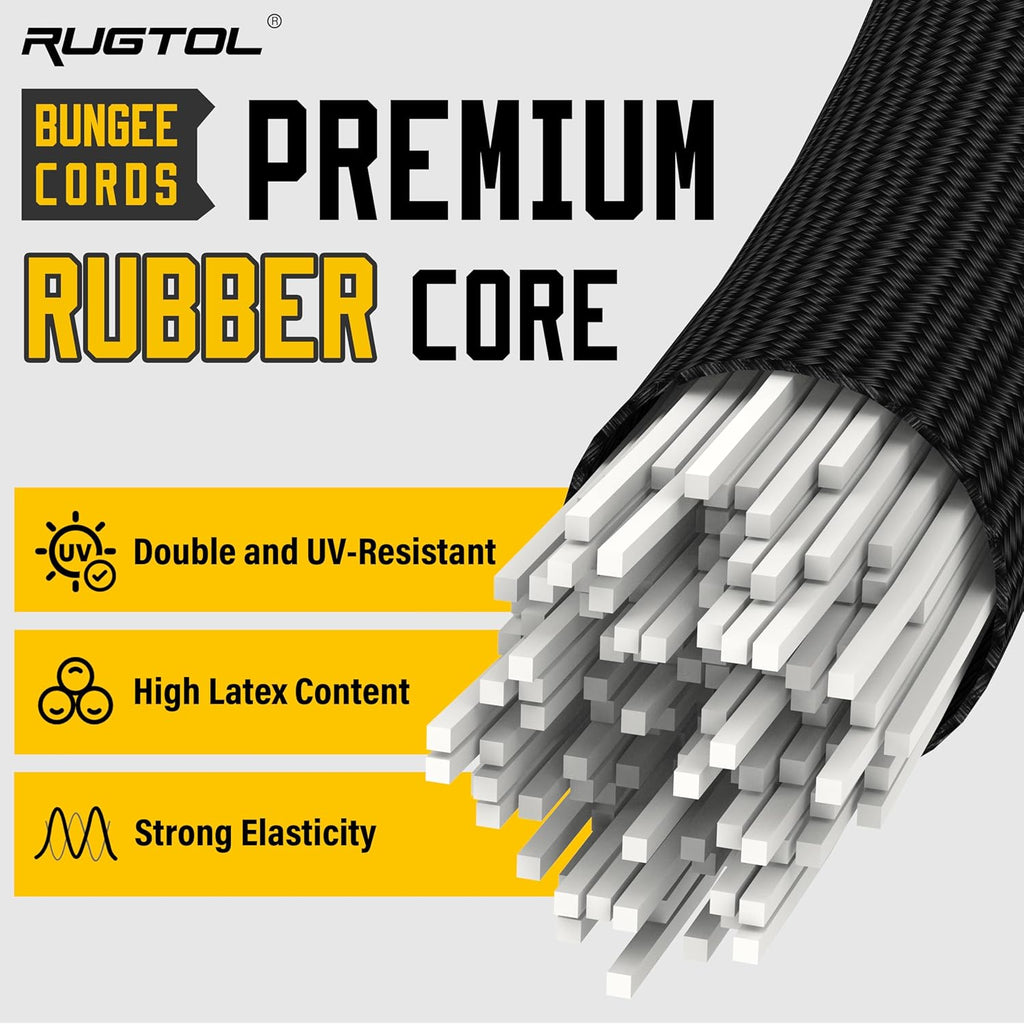 Adjustable Bungee Cords with Hooks, 6 Pack Heavy Duty Outdoor Carabiner Bungee Cord, Black Super Elastic Bungee Straps Easily Adjust from 7" to 80", Great for Cargo, Camping, Bike Racks, Tents