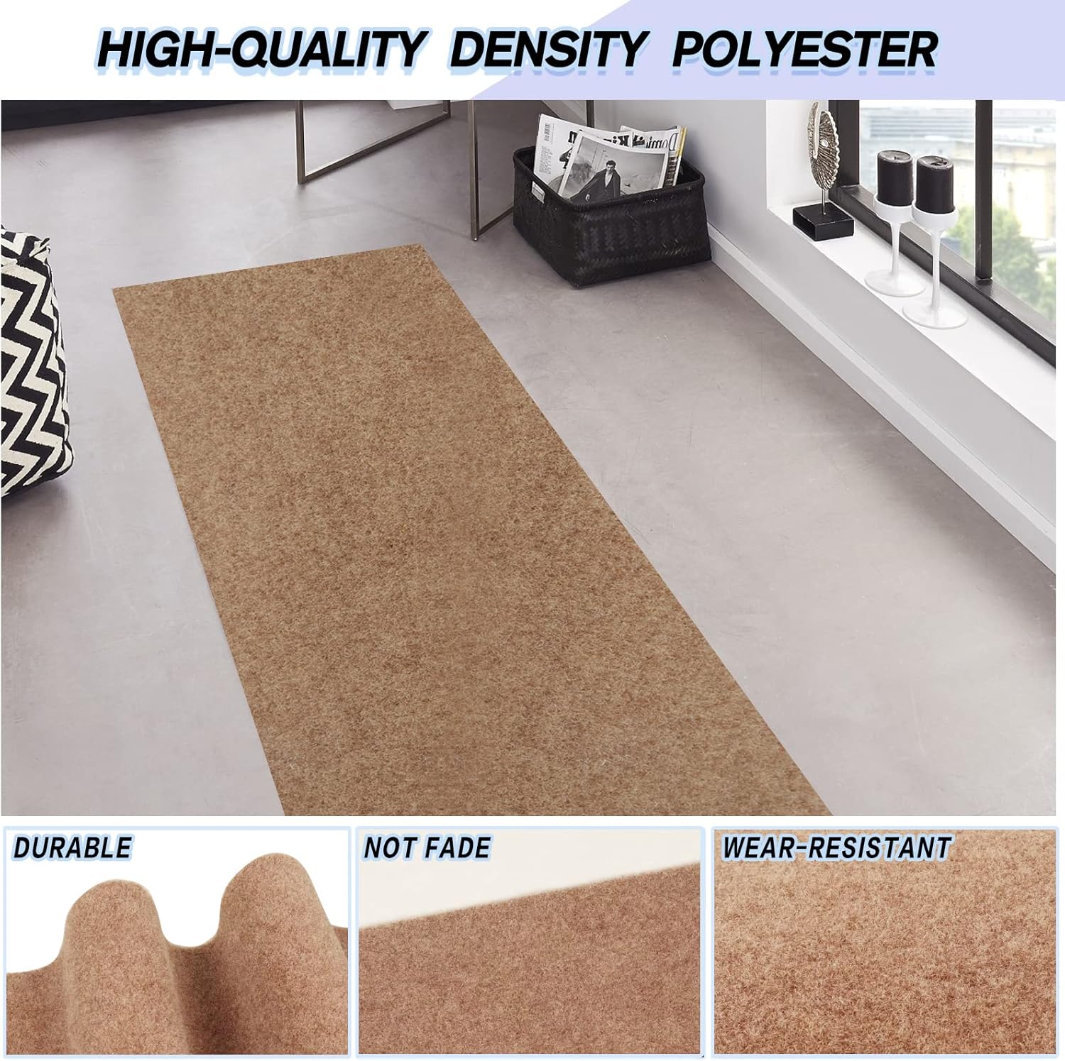 Custom Size Backed Non-Slip Area Rugs Runner, Easy Clean, Waterproof Runner Rugs for Hallway Entryway, Kitchen, Laundry, 3FT x 79FT, Beige