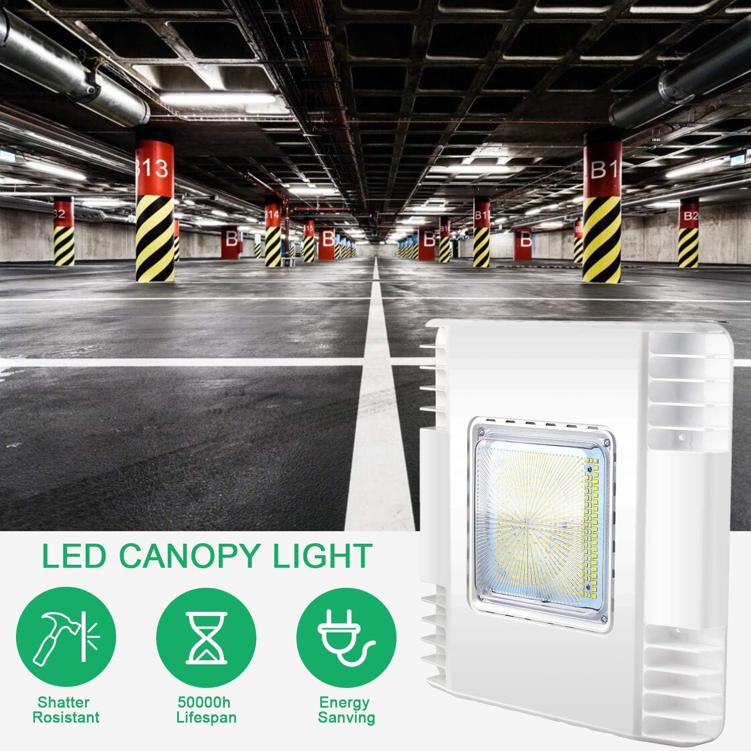 OSTEK LED Gas Station Canopy Light, 150W Carport Ceiling Light 5700K, Outdoor Rated (600W HID/HPS Equivalent), 90-277V IP65 DLC & UL Listed (150W - (1 Pack)