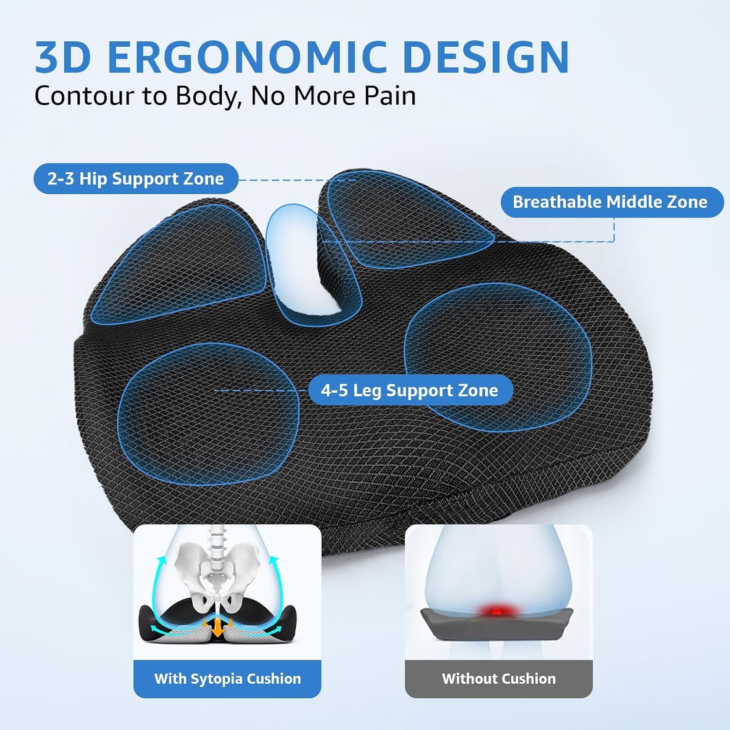 Extra Large Office Chair Cushion, 19" x 17" Ergonomic Memory Foam Seat Cushion for Tailbone, Back, Sciatica & Hip Pain Relief, Booster Pad for Sitting & Driving, Removable Washable Cover, Black