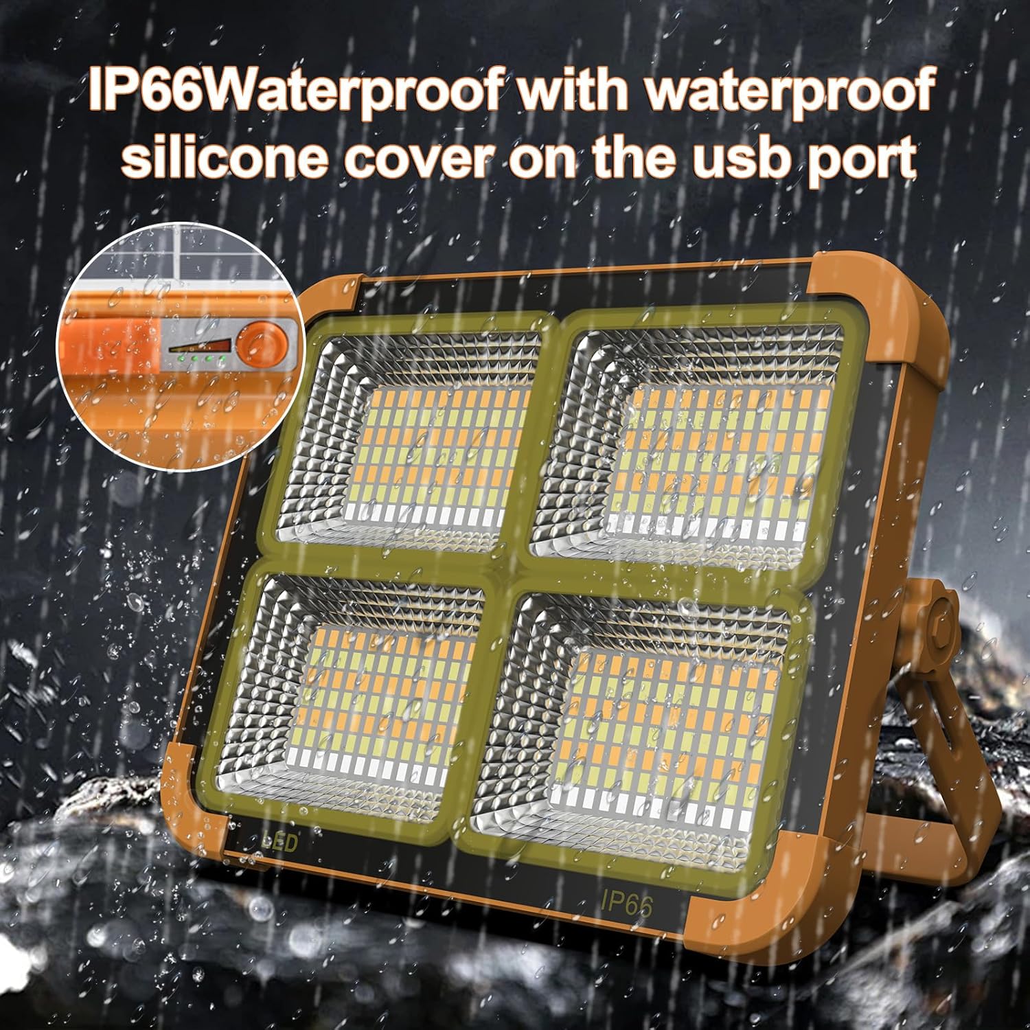 Portable LED Work Solar Light 100W 16500mAh 10000 LM with Stepless Brightness Job Site Battery Rechargeable LED Floor Light for Emergency Worklight for Hurricane (Orange(Remote))