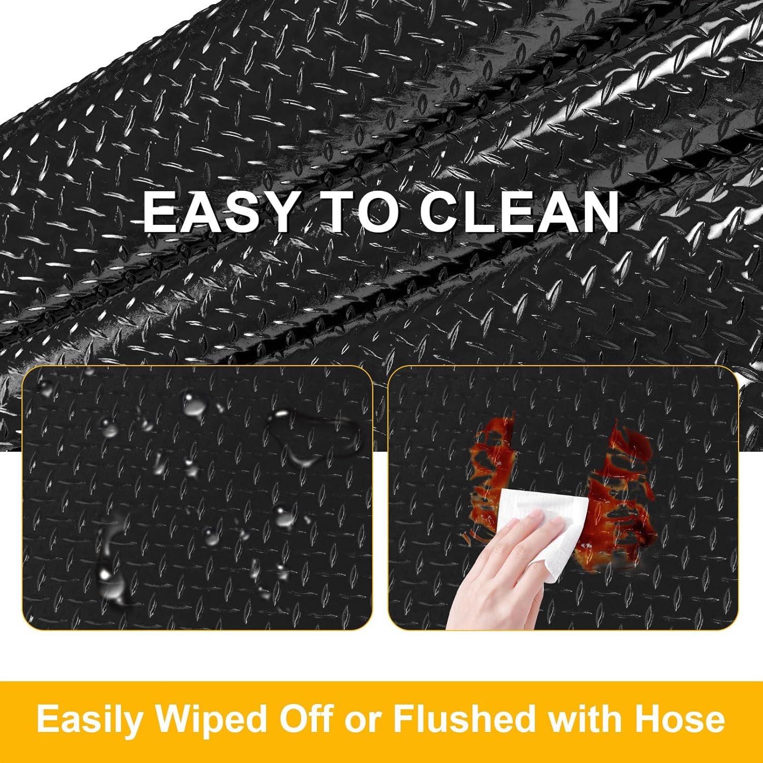 4x6 FT Garage Floor Mat, 2.8mm Thickened Flooring Roll Diamond Plate PVC Rubber Trailer Mat, Non-Slip Floor Mat for Garage, Warehouse, Gyms, Boats, Pickup Truck, Black