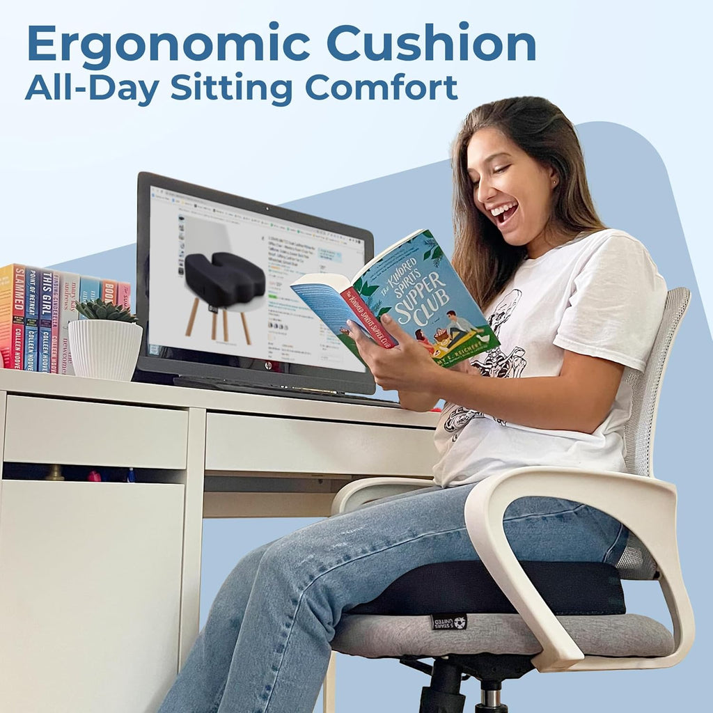 5 STARS UNITED Seat Cushion for Tailbone Pain Relief – Large Memory Foam Lifting Pillow for Coccyx, Hip, Sciatica & Post-Surgery Recovery – Wheelchair, Car, Desk, Gaming & Office Chairs, Black