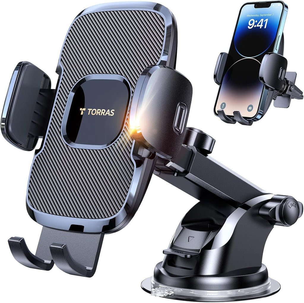 TORRAS [Ultra-Durable Cell Phone Holder for Car, Universal Mount Dashboard Windshield Vent Compatible with iPhone 16 15 14 13 12 Pro Max, Samsung Galaxy S23+ Ultra S10 Note Plus