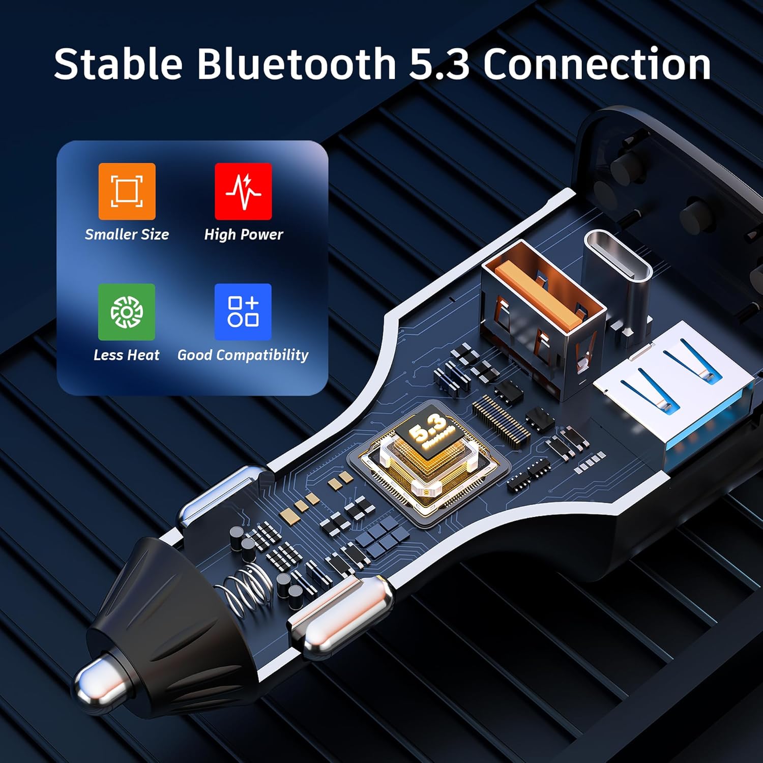 Bluetooth 5.3 FM Transmitter Car Adapter [PD36W & QC18W] [Fast Charging] Wireless Radio Adapter HiFi Bass Sound Hands-Free Calling LED Display with Light Switch Support Bluetooth/U Disk/TF Card