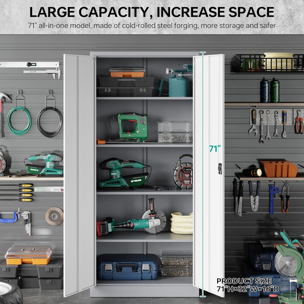 SISESOL Storage Cabinet with Doors and Shelves,71" Metal Storage Cabinet with Lock Door Adjustable Shelf, Steel Lockers for Office, Home,School,Kitchen,Garage Tool Utility Cabinet