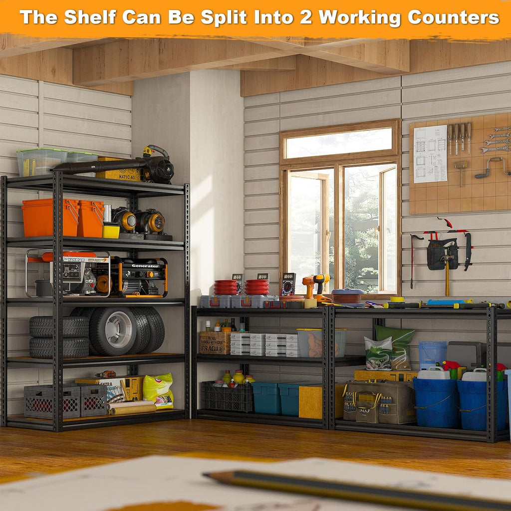 REIBII Garage Shelving 2500LBS Storage Shelves Adjustable Metal Shelving Heavy Duty Shelving 65.7" H Metal Shelves for Pantry Kitchen 15.35" D x 33.85" W x 65.74" H Black