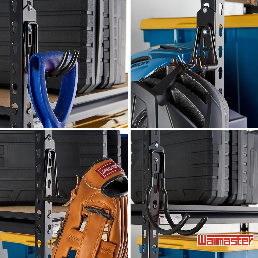 Wallmaster Garage Hooks Organizer Kit,12 Pack Adjustable Heavy Duty Shelving Hook,Wall Mount Utility Steel Garage Organization (Black)