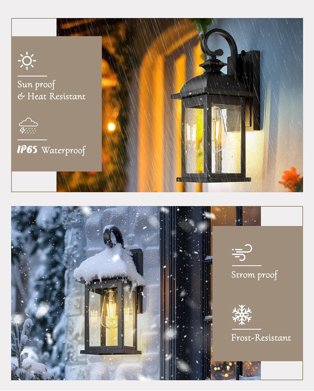 FEMILA Dusk to Dawn Outdoor Wall Sconce, 15" Matte Black Seeded Glass Outdoor Sconce Lights, Front Porch Light Fixtures Wall Mount, Garage Lights for Patio, Entryway, Garden, 4FD54B-PC BK
