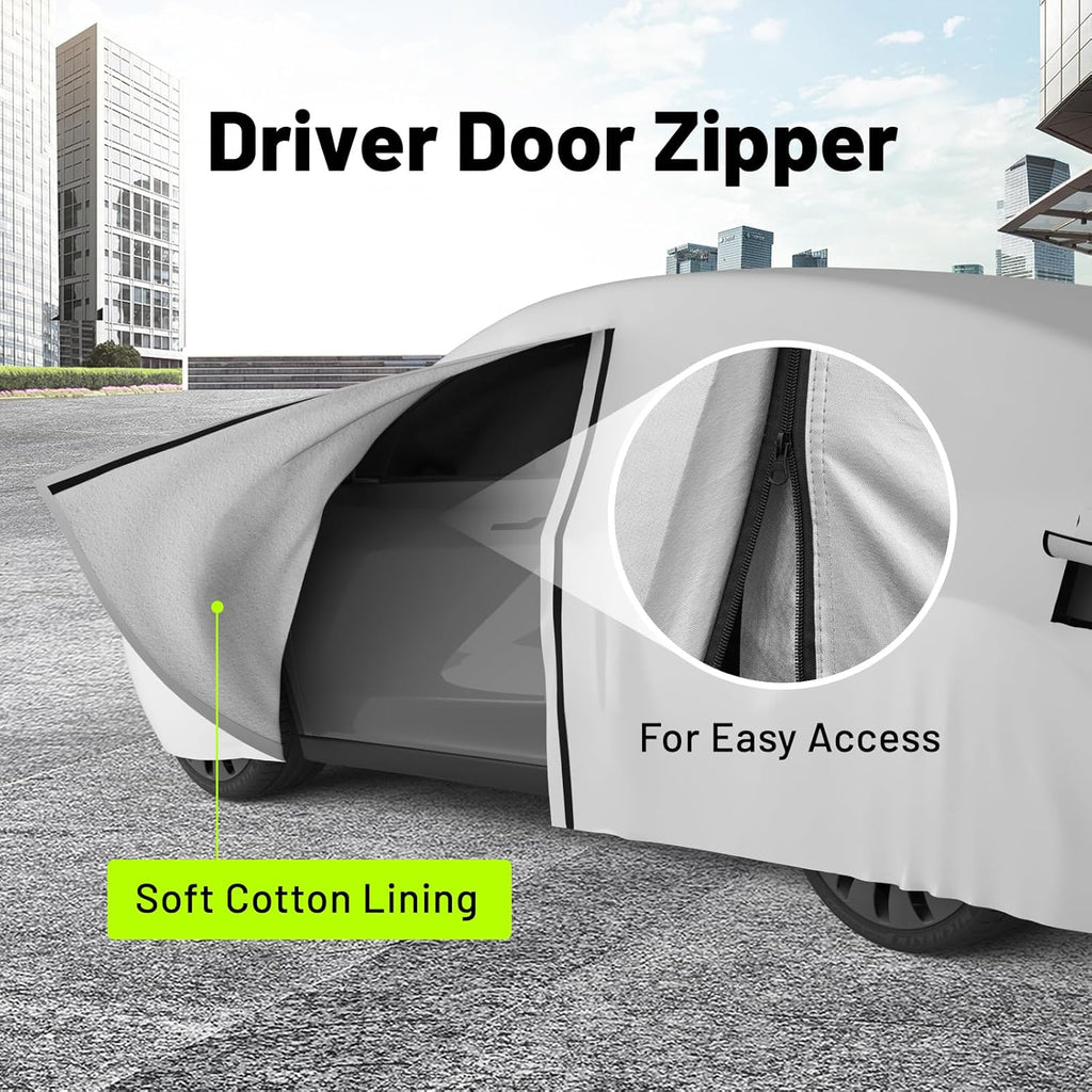 Favoto Car Cover for Model 3 - Custom Fit for Tesla Model 3 Cover 6 Layers Waterproof All Weather Outdoor Rain Snow Sun Protection with Charging Port Ventilated Mesh Door Zipper
