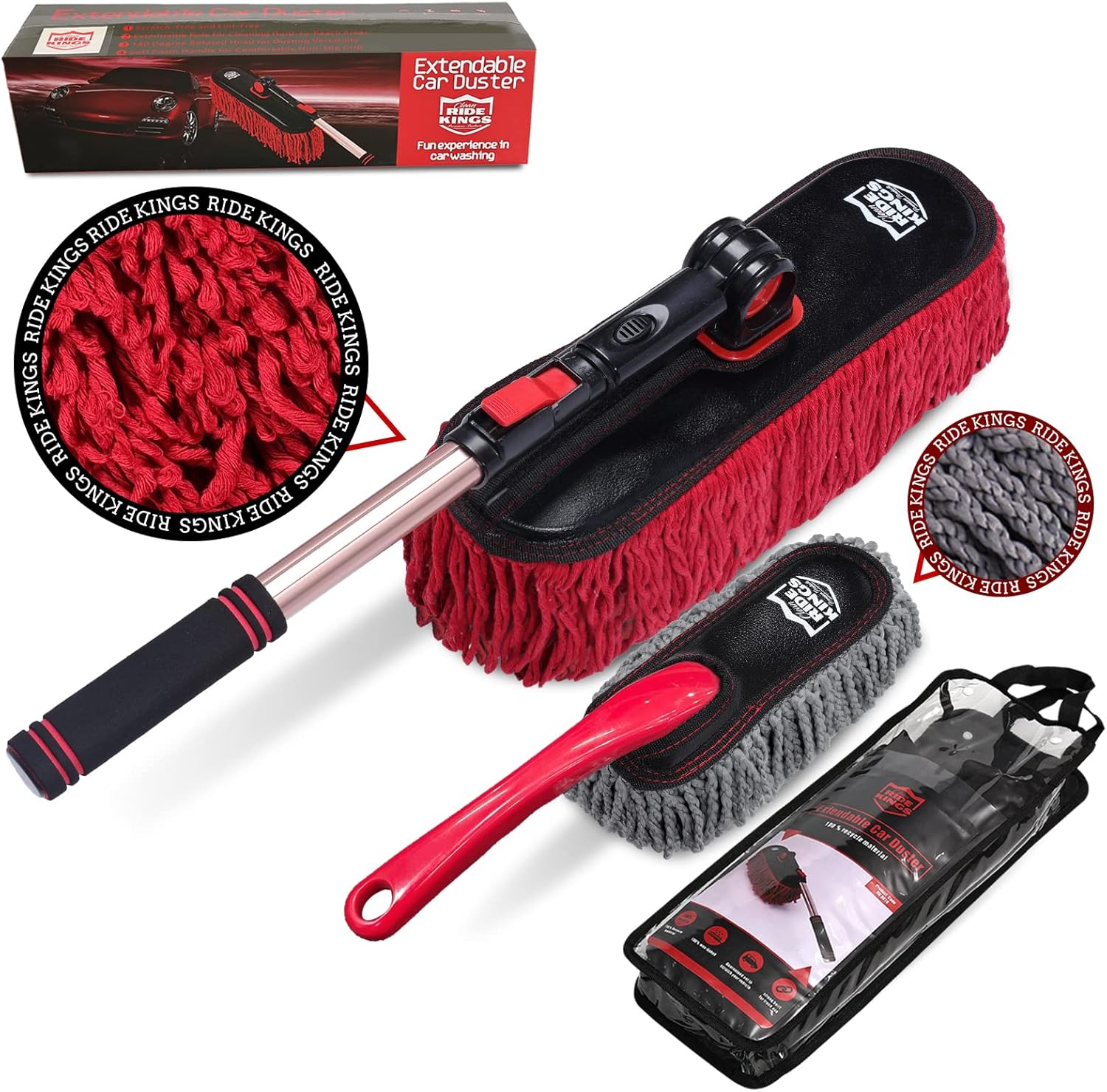 Car Duster Exterior Scratch Free,Car Dusters Extendable Handle Cleaning Exterior,Detailing Brush Kit for Truck,SUV,Caravan,Motorcycle,Wax Cotton Fabric,Waterless Wash Equipment