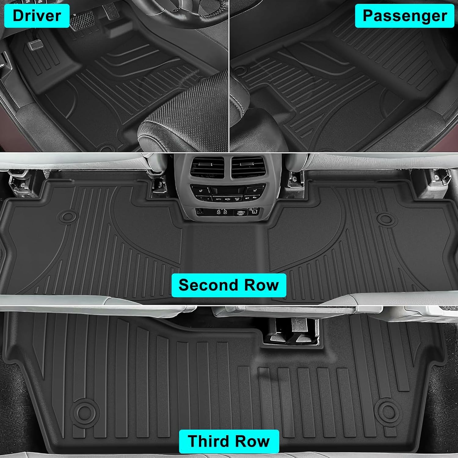 Floor Mats Compatible with Honda Pilot 8 Seats 2016-2022 (No Elite Models) - TTX LIGHTING All Weather Cargo Liner with Back Seat Cover TPE Trunk Mat & Backrest Mat & Floor Liners Pilot Accessories