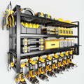 Power Tool Organizer Wall Mount - 400Lbs Load 4 Layers Storage Rack with 8 Drill Holders for Drills Cordless Tools. Heavy Duty Iron Garage Tool Organizer Storage for Workshop Shed Pegboard Basement