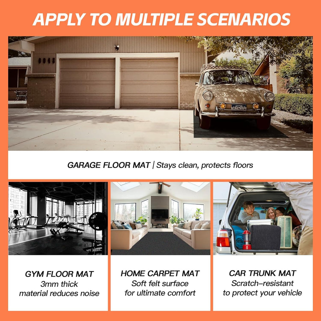 6.6'x 8.5' Garage Floor Mat & Oil Spill Mat, Heavy Duty Under Car Mat for Garage & Driveway, Protects Against Oil, Chemicals & Stains with TPE Anti-Leak Backing, Reusable & Washable