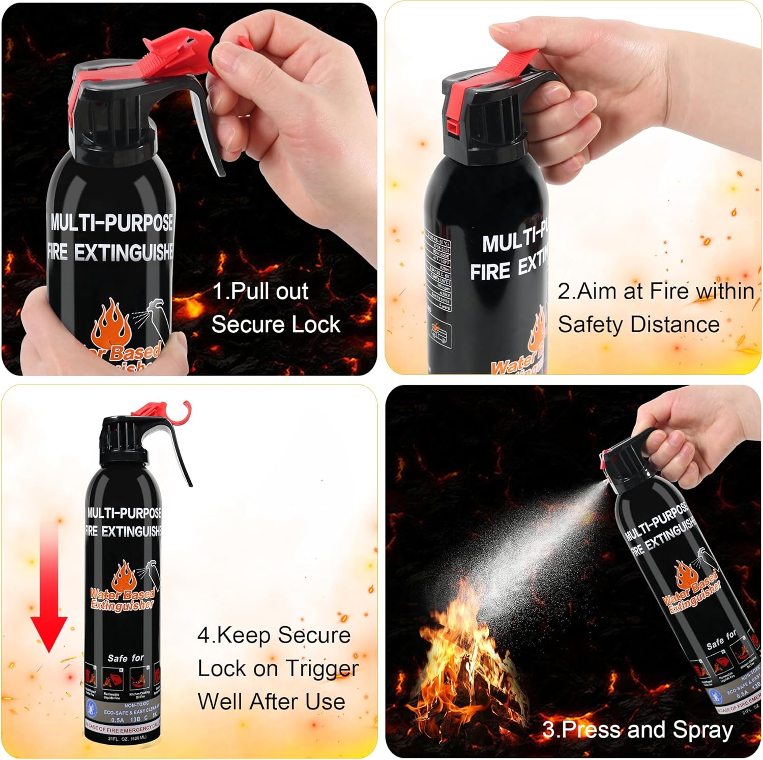 Fire Extinguisher for Home, 2 Pack Vehicle Fire Extinguishers with Mount, Portable Fire Extinguisher Effective on A, B, C, K Fires, Water-Based Extinguisher for Car Boat Office Truck Kitchen Garage RV