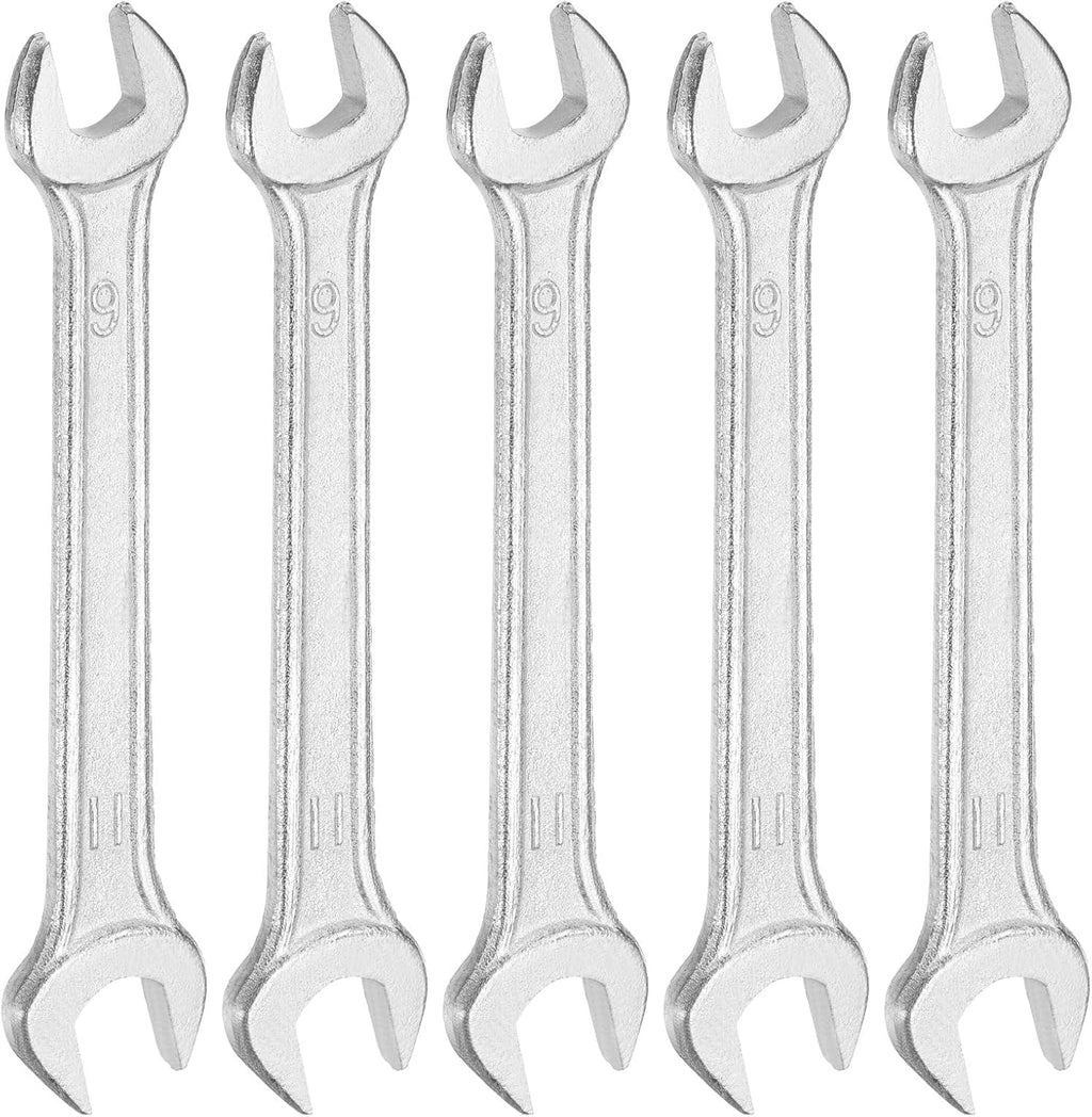 HARFINGTON 5pcs Double Open End Wrench 9mm x 11mm Metric 15 Degree Offset Angle Small Flat Head Wrench Galvanizing Open Ended Spanner for Automotive Repair Furniture Assembly