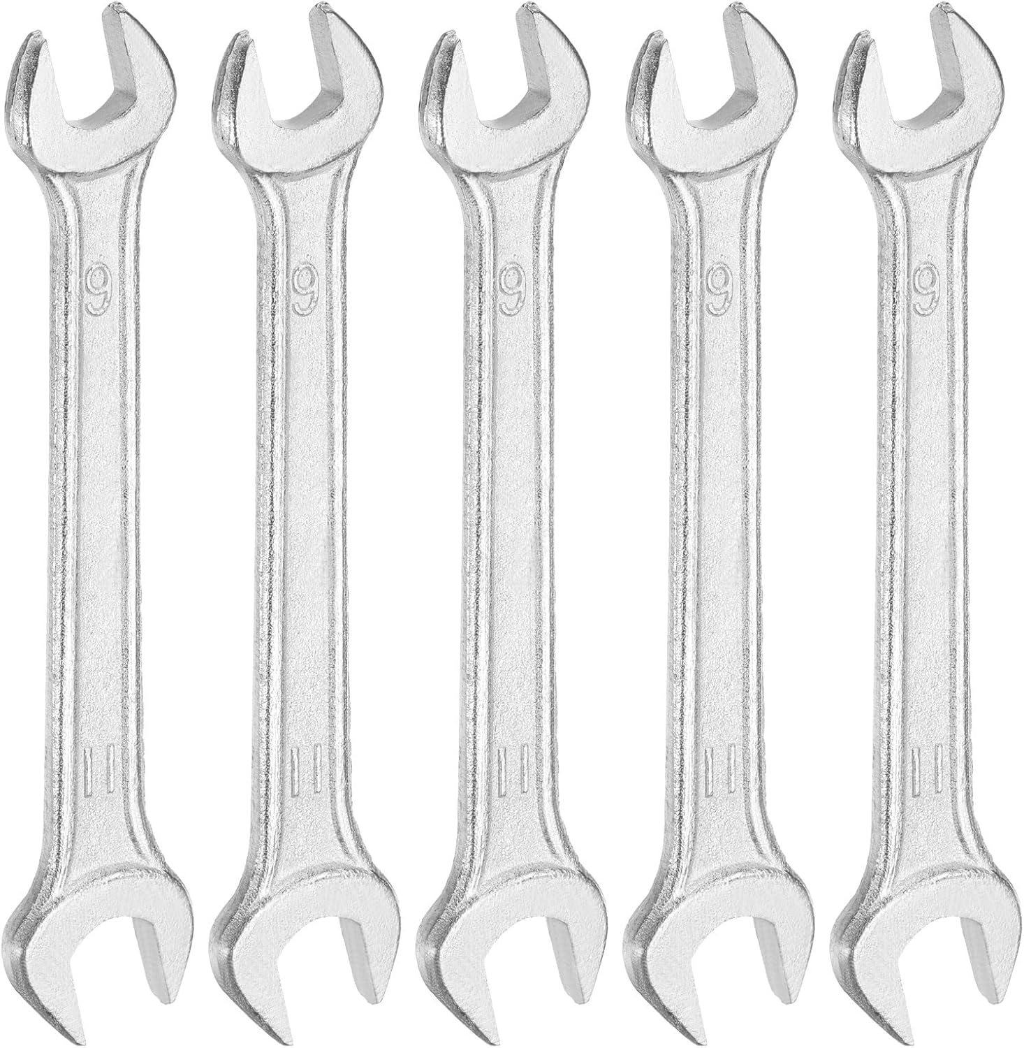 HARFINGTON 5pcs Double Open End Wrench 9mm x 11mm Metric 15 Degree Offset Angle Small Flat Head Wrench Galvanizing Open Ended Spanner for Automotive Repair Furniture Assembly