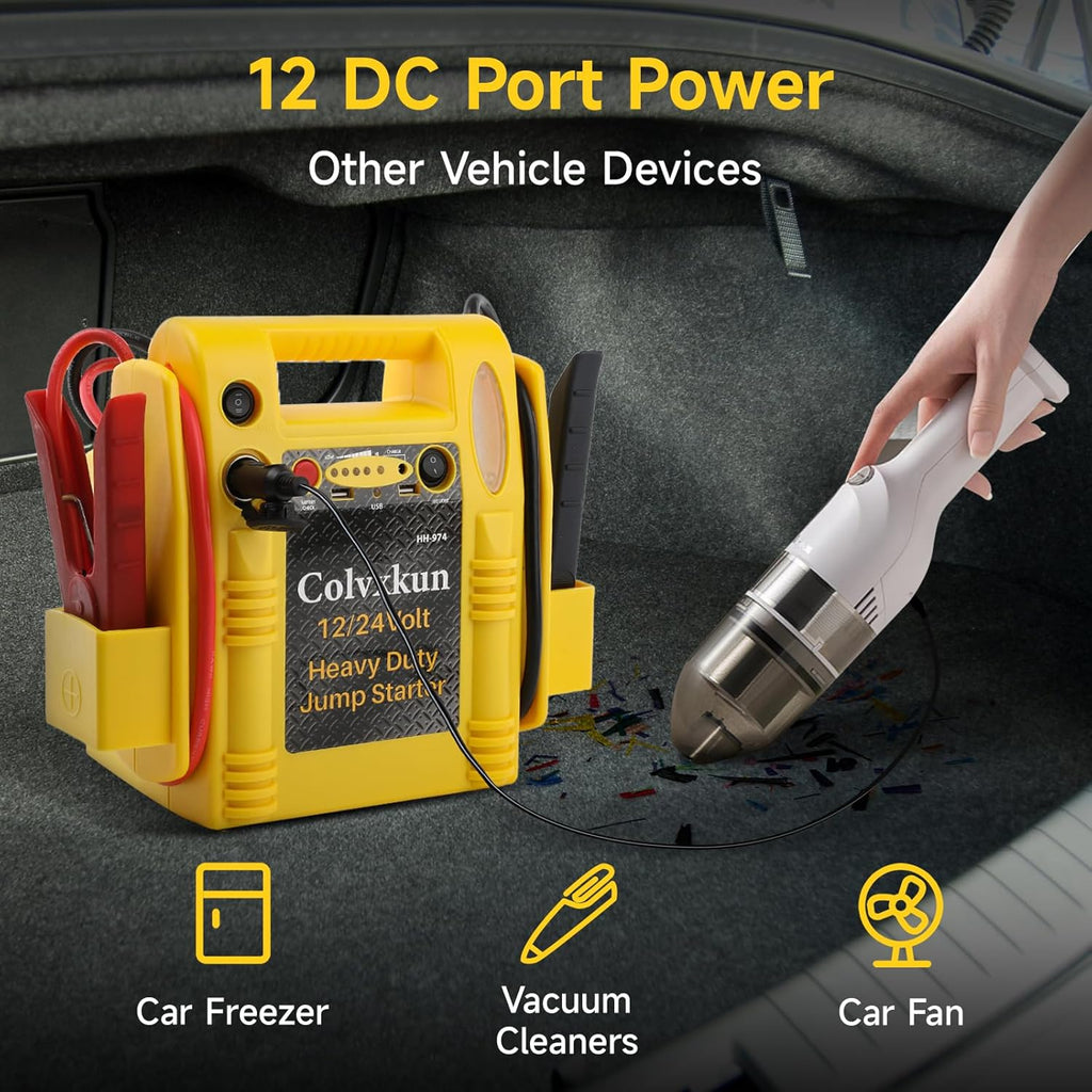 12V/24V Jump Starter,2800/1400 Peak Amp,Battery Jump Starter for Truck Car Tractor Excavator,Pure Copper Jumper Cables,Jump Box Includes Dual USB and DC Ports Power,LED Work Light