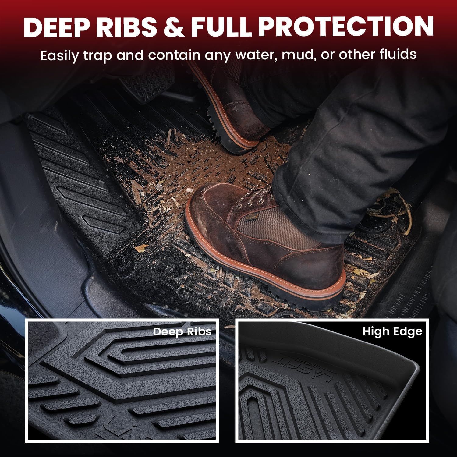 LASFIT Floor Mats and Cargo Liner for Ford Escape Hybrid 2020-2025(NOT for Gasoline Models) All Weather Protector TPE Custom Fit Car Floor Liners, 1st & 2nd Row & Trunk Set, 4PCS Black