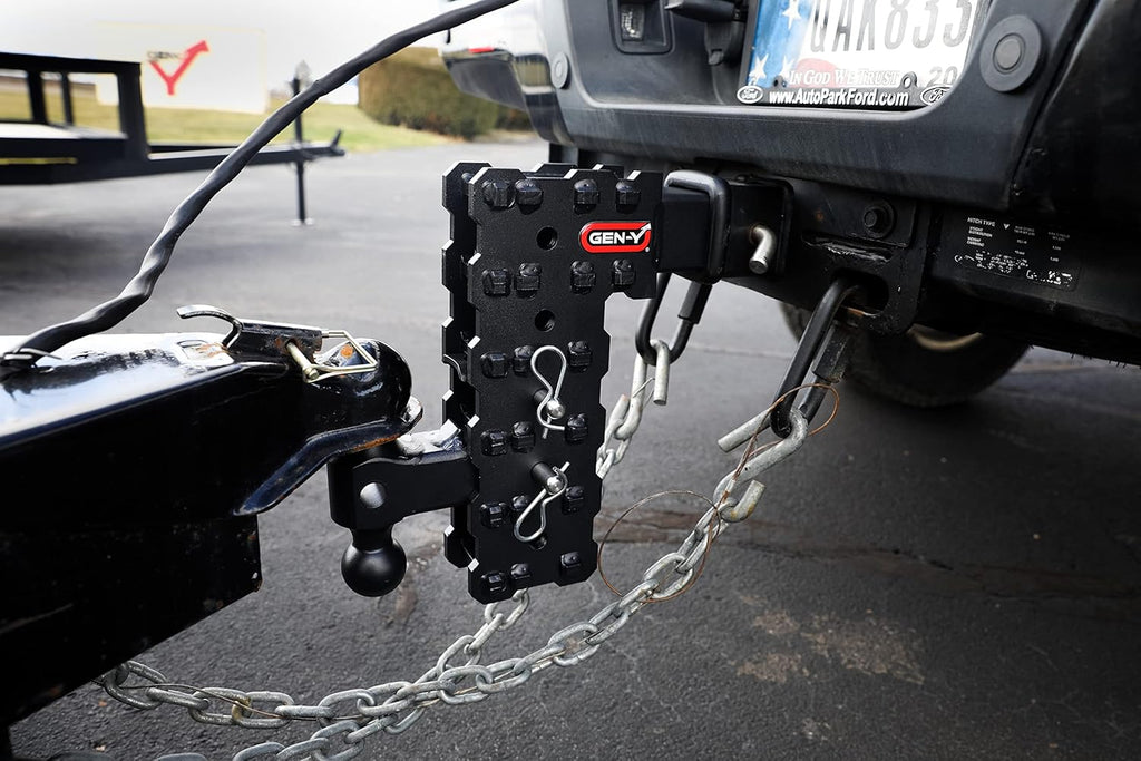 GEN-Y Hitch Solid Shank Adjustable Tow Hitch with Dual-Ball and Pintle Lock for 2.5" Receiver - 10" Drop - 16,000 LB Towing Capacity - 1,600 LB Tongue Weight - Black