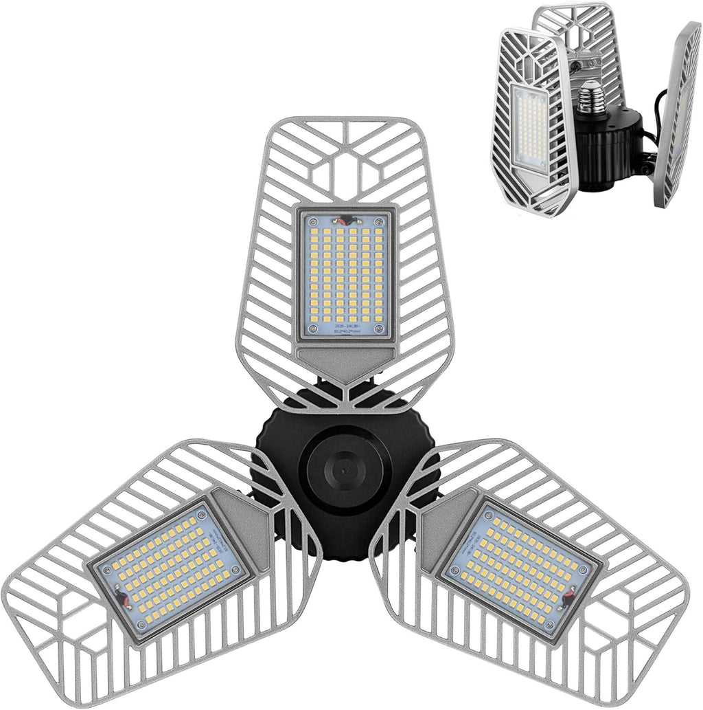 LED Garage Lights, Deformable LED Garage Ceiling Lights 9000 Lumens, 82W CRI 80 Led Shop Lights for Garage, Adjustable Garage Lights, Led Garage Lighting (No Motion Activated) (1-Pack)