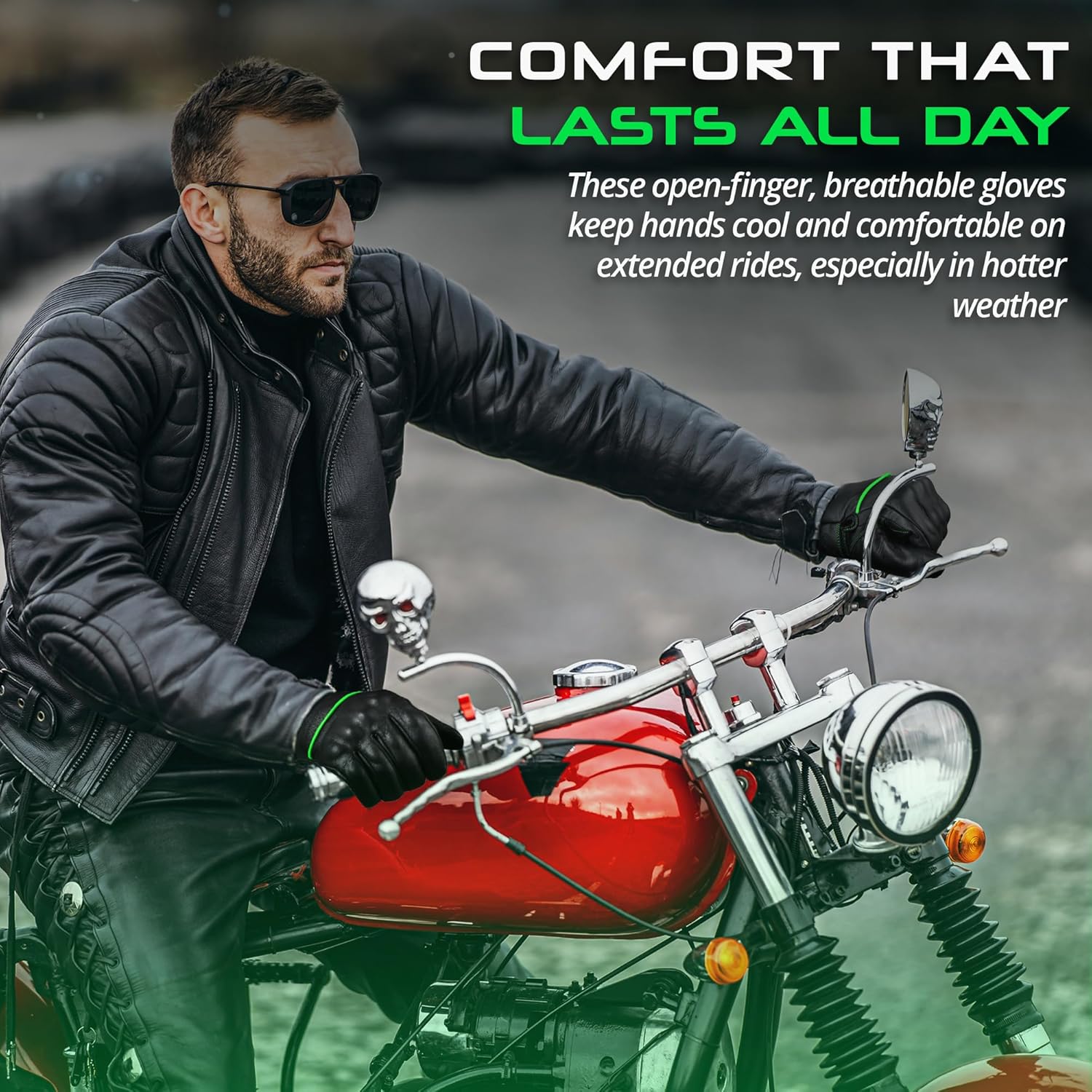 aasportx Motorcycle Gloves - Men's Leather Motorbike Gloves with Touchscreen Function - Non-Slip Pads for Men & Women
