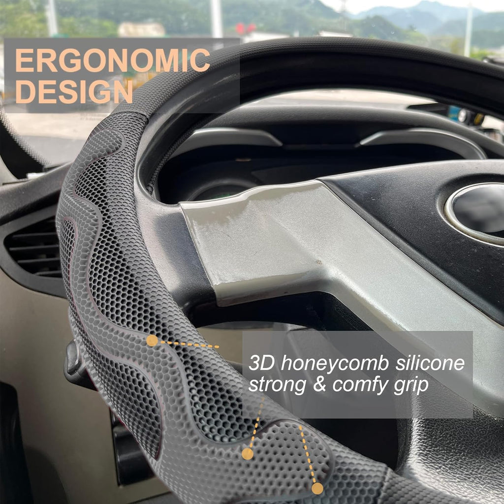 PINCTROT XL Size 17.5-18 Inch Comfy Grip Steering Wheel Cover for Semi Truck, Fits RV, Big Rig Trucker, 18 Wheeler and Classic Cars, Anti-Slip Design 17.5-18 Inch(Silicone Gray)