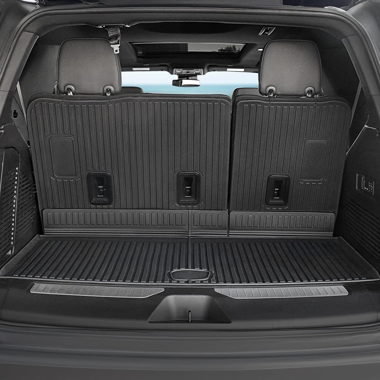 Floor Mats Set for 2021-2025 Chevrolet Chevy Tahoe/GMC Yukon 7 Seats Accessories, Full Coverage All Weather Floor Mats Cargo Mat with 3rd Row Backrest Protectors & Door Sill Guards