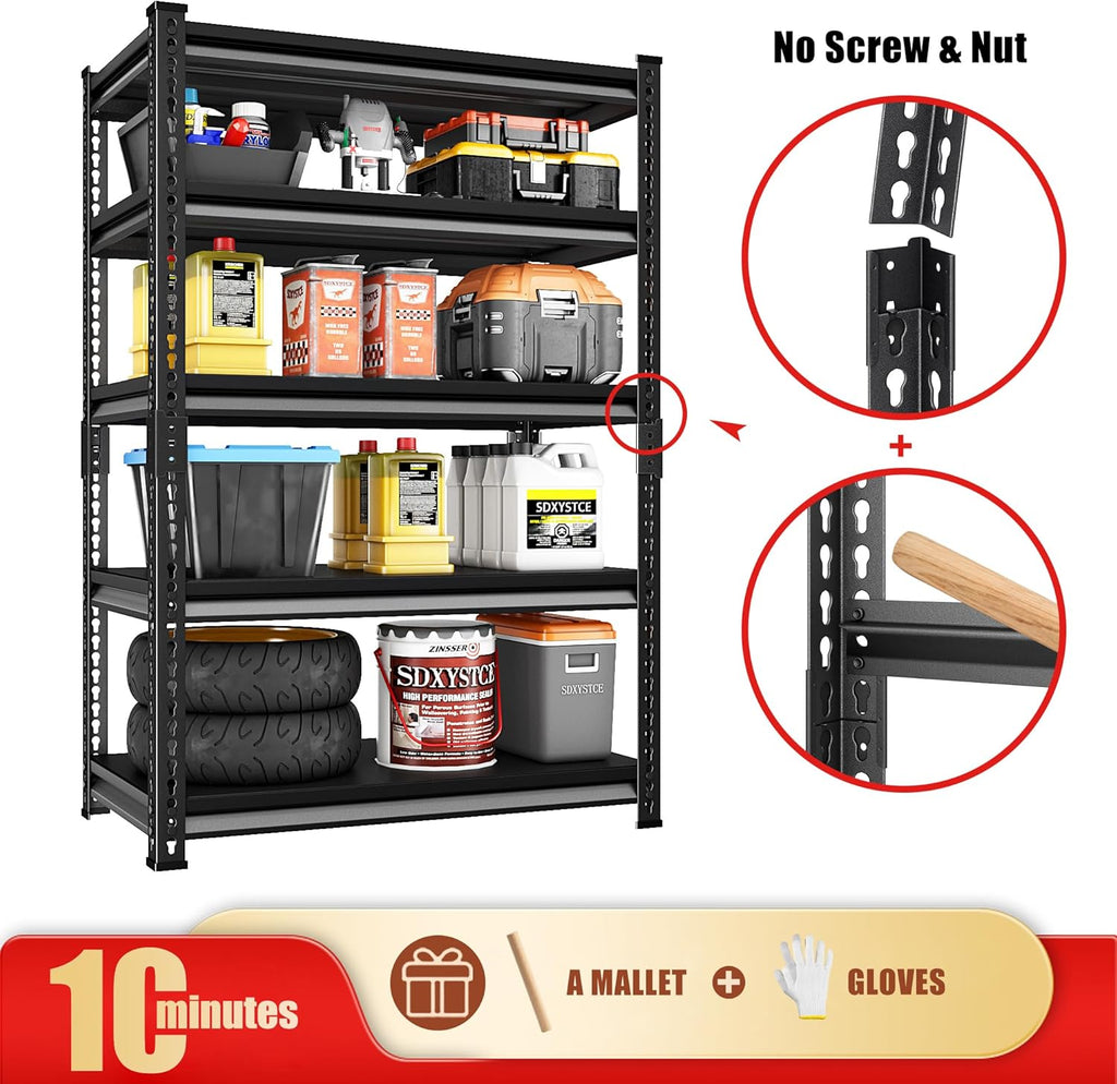 40" W Garage Shelving Heavy Duty, 2200 Lbs Loads Garage Storage Shelves Heavy Duty, 5-Tier Metal Shelving Units and Storage for Basement, Retiple Tanks,40" Wx18 Dx72 H, Black