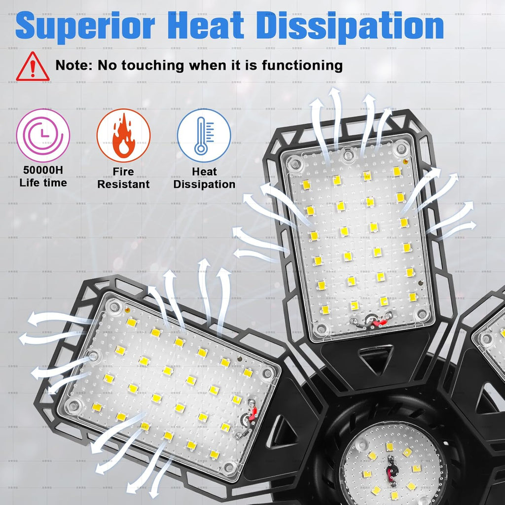 LED Garage Lights 4 Pack -180W, 18000LM 6500K Led Shop Light with 6+1 Deformable Panels, Basement Barn Light Garage Ceiling Lights, E26/E27 for Garages, Warehouse, Shop