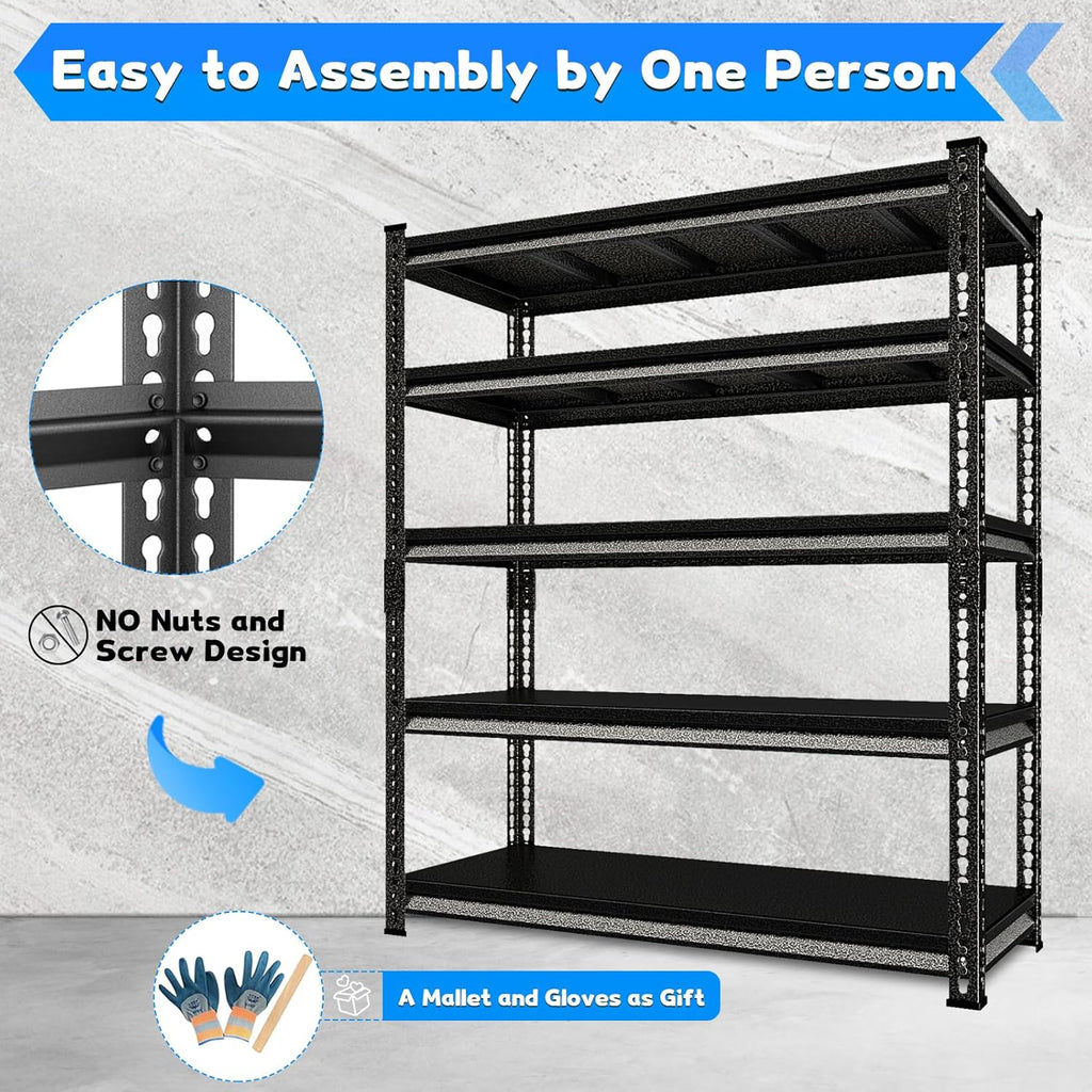 48" W Garage Shelving Heavy Duty, 3000LBS Loads Adjustable Garage Storage Shelves, 5-Tier Metal Shelving Units and Storage Racks, Industrial Utility Shelf,47.4" Wx23.6 Dx78 H, Silvery