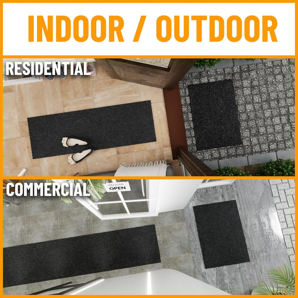 Ottomanson 2' x 51' Hallway Runner with Scraper Pile Extra Durable Non-Slip Rug Mat for Indoor & Outdoor Use - Ideal for Kitchen, Entryway, Patio & Garage - High-Traffic Carpet, Black