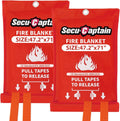 SecuCaptain Emergency Fire Blanket for Home - 2 Pack 47.2"x71" X-Large Flame Retardant Blankets with Fireproof Tabs for House Camping Kitchen Fire Protection Survival Safety