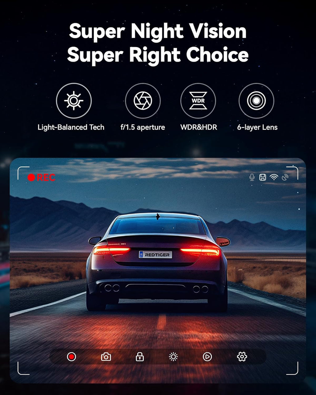 REDTIGER Dash Cam Front Rear, 4K/2.5K Full HD Dash Camera for Cars, Included 32GB Card, Built-in Wi-Fi GPS, 3.16” IPS Screen, Night Vision, 170°Wide Angle, WDR, 24H Parking Mode(F7NP)
