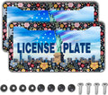 License Plate Protector Multicolor License Plate Frames Colorful Floral Flowers Universal Aluminum Car Accessory 2 Pack with Screw Covers Set