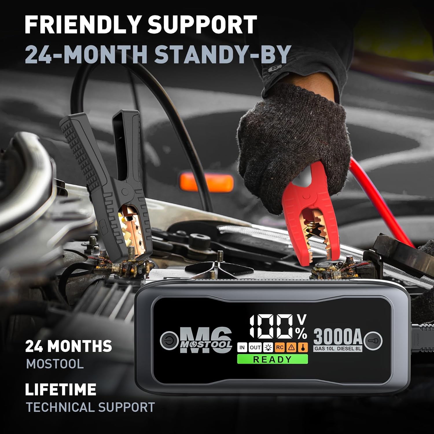 MOSTOOL M6 Car Jump Starter, 3000A Peak 12V Battery Jump Starter Power Pack with LED Display, Compact Portable Jumper Starter Jump Box for Car Battery, for All Gas Engines and Up to 8.0L Diesel