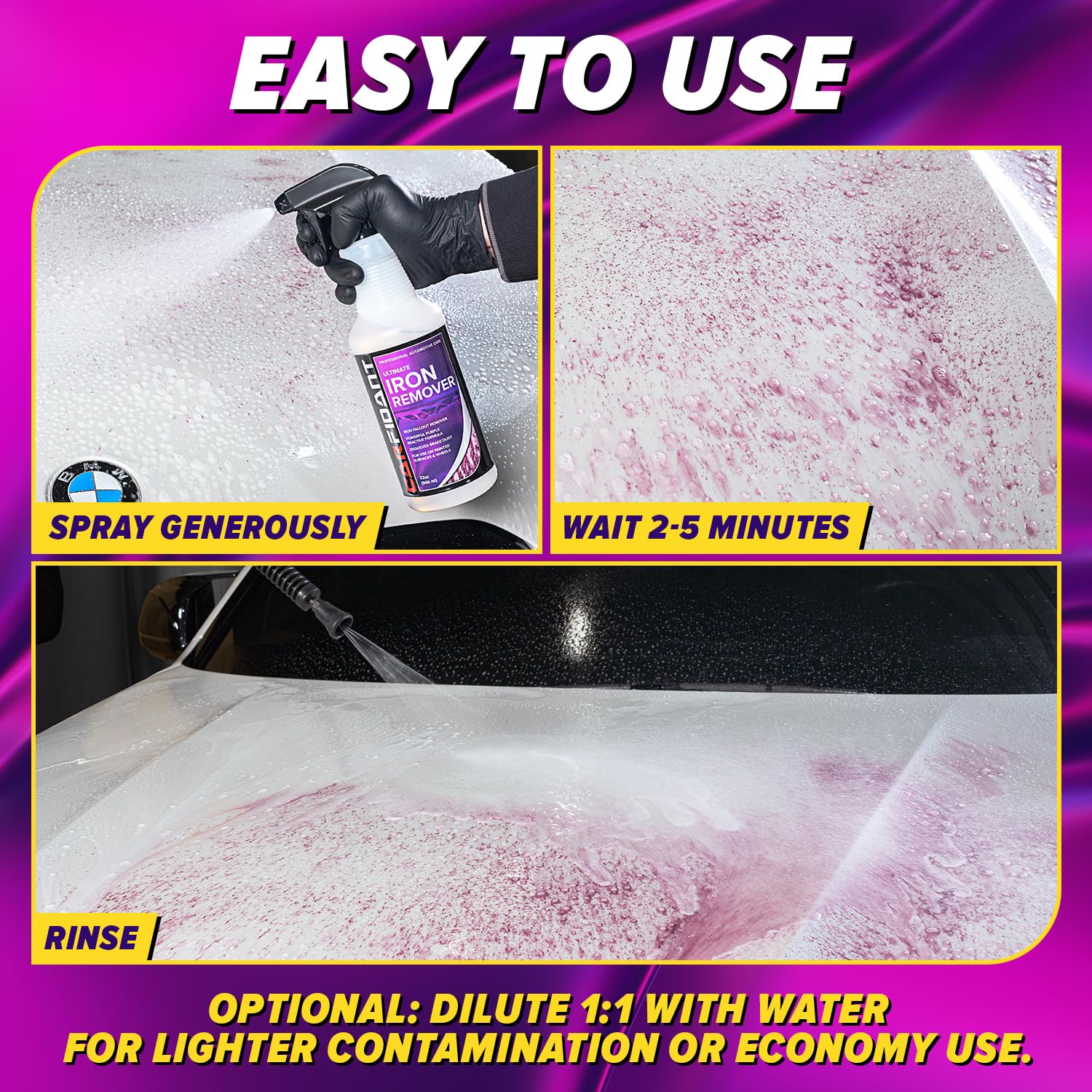 Iron Remover for Car Detailing – Iron Decon Spray, Pulls Out Brake Dust, Rust & Fallout - Contaminant Removal for Car Paint & Wheels, pH Neutral Formula - 16 fl. Oz. (2-Pack)