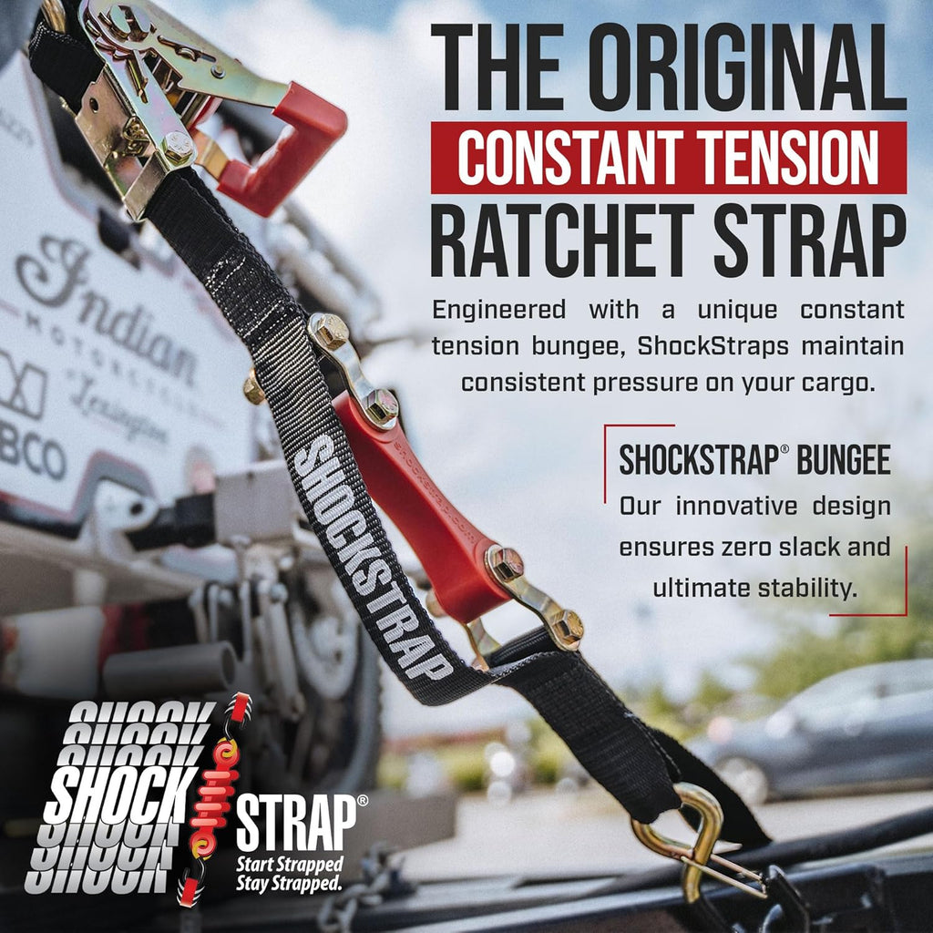 Ratchet Strap, 7’ x 1.5" Shock Absorbing Heavy Duty Tie downs for Cargo, 1,000 LB WLL / 3,000 LB Break Strength, 4-Pack