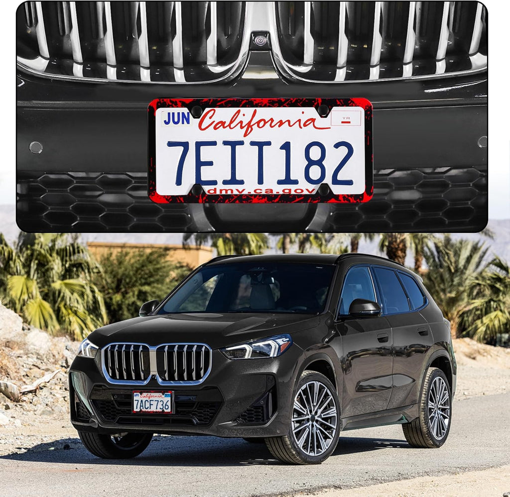 LivTee Black License Plate Frames, 4 Holes Stainless Steel License Plate Covers, 2PCS Car License Plate Holder, Automotive Exterior Accessories, Blood Splatter