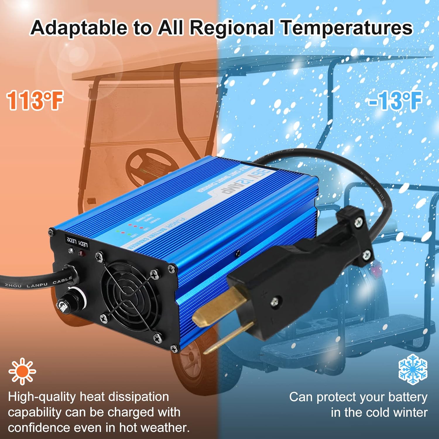 12 Amp 36 Volt Golf Cart Battery Charger for Yamaha EZGO (Lead-Acid) Club Car,12 Amp Smart Charger with Trickle Charge,Crowfoot Plug,36 Volt Golf cart Charger