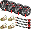 4 Pack Car Tie Down Straps for Trailers - 2" x 96" - 3,300 lbs Safe Working Load -Adjustable Wheel Straps for Hauling Cars.