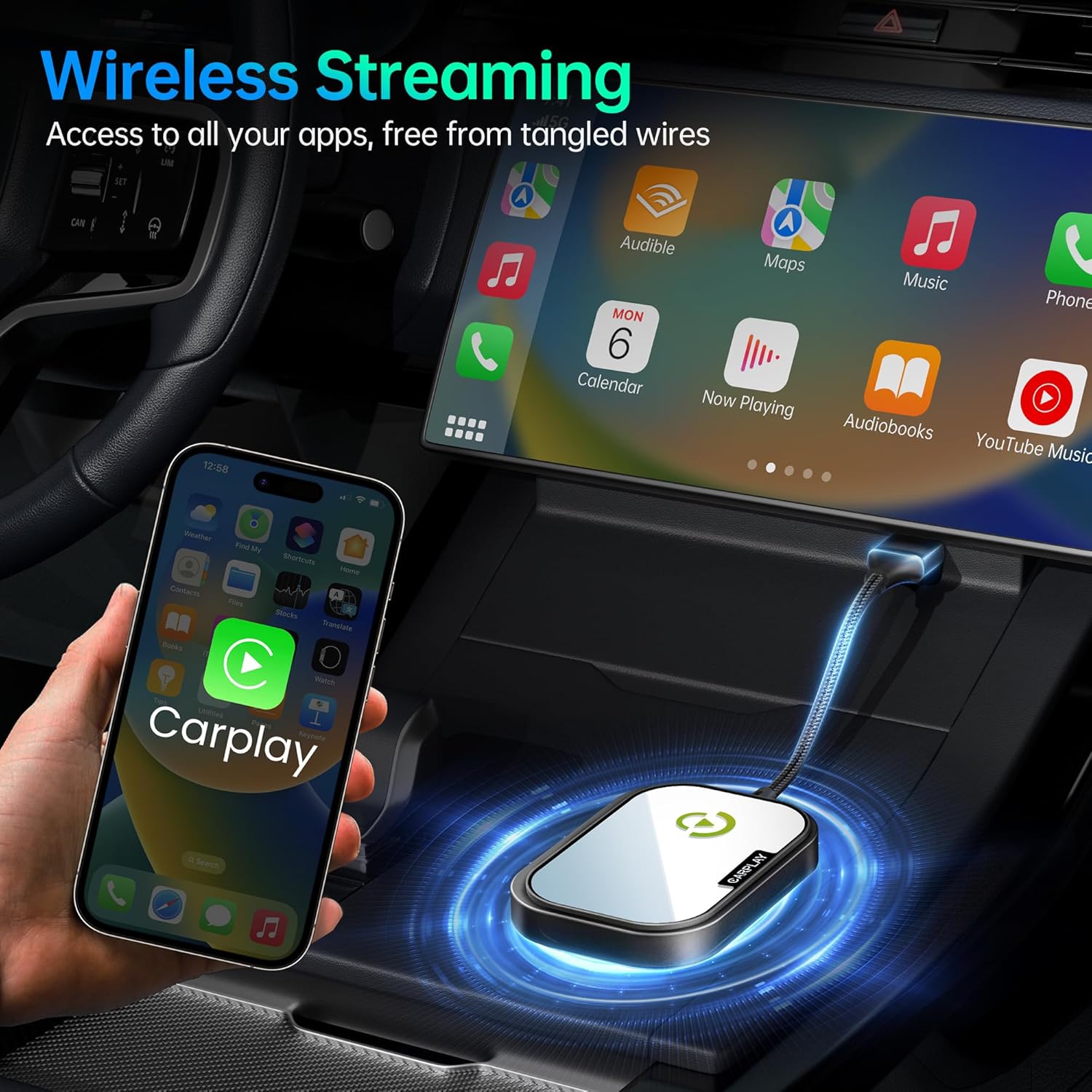 Wireless CarPlay Adapter for Apple iPhone, Converts Factory Wired CarPlay to Wireless CarPlay 2024 Upgrade Plug & Play Auto Connect Fast Easy Use for Cars from 2017 & iPhone iOS 10+ Matte Black