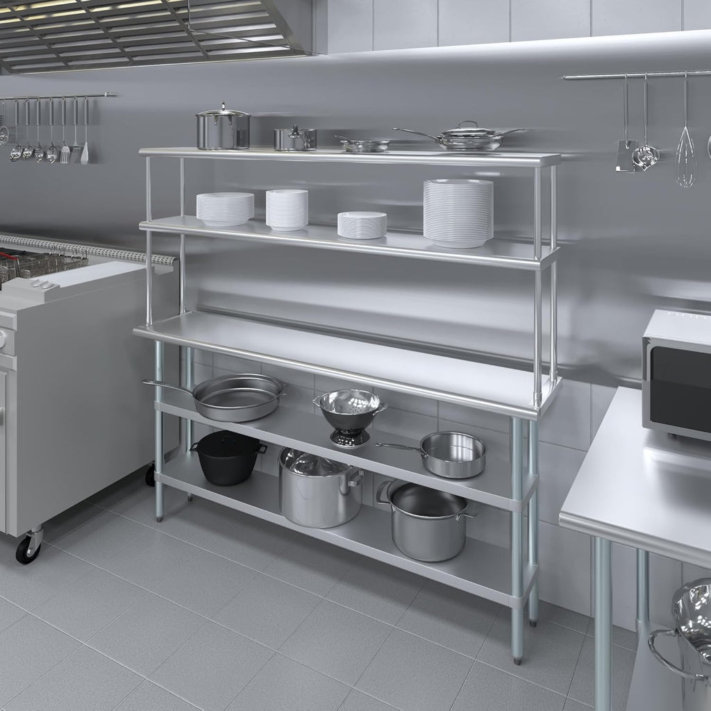 Amgood Stainless Steel Work Table with 2 Shelves & Overshelf | Metal Kitchen Prep & Shelving Combo (14" x 72" Table + 12" Overshelf)