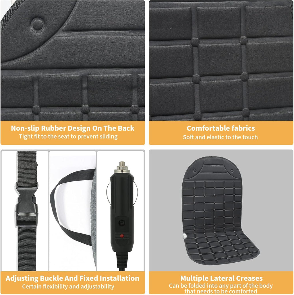 2 Pack Winter Seat Cushion - Portable Comfortable Fiber Seat Cover with Adjustable Buckle for Full Back and Seat (Black)