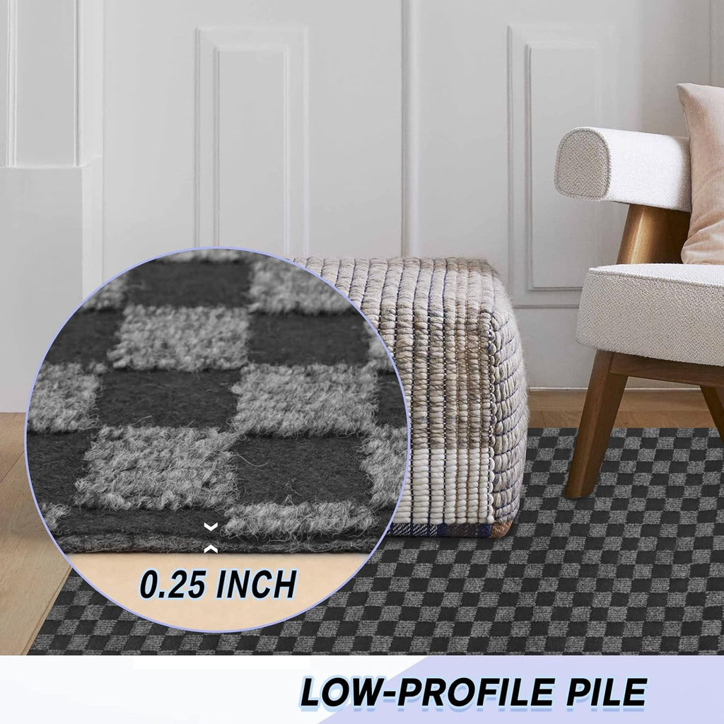 Custom Size Backed Non-Slip Area Rugs Runner, Easy Clean, Waterproof Runner Rugs for Hallway Entryway, Kitchen, Laundry, 4FT x 31FT, Gray Checkered