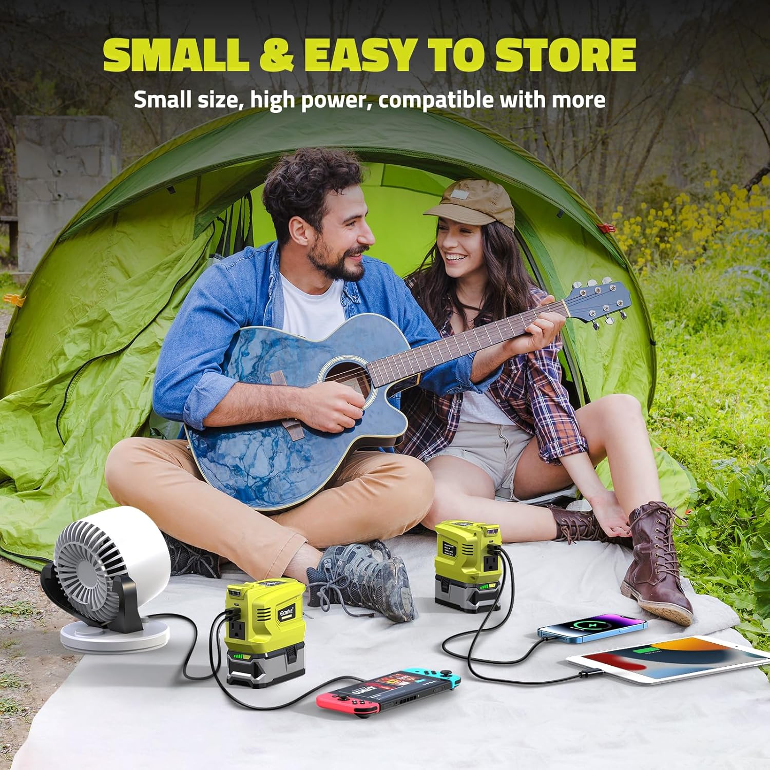 Power Inverter Compatible with Ryobi 18V Battery,2PCS Ecarke 200W Portable Power Supply Inverter,DC 18V to AC 110V~120V Power Station with 2 USB&AC Battery Powered Outlet 2 USB-A & 1 Type-C