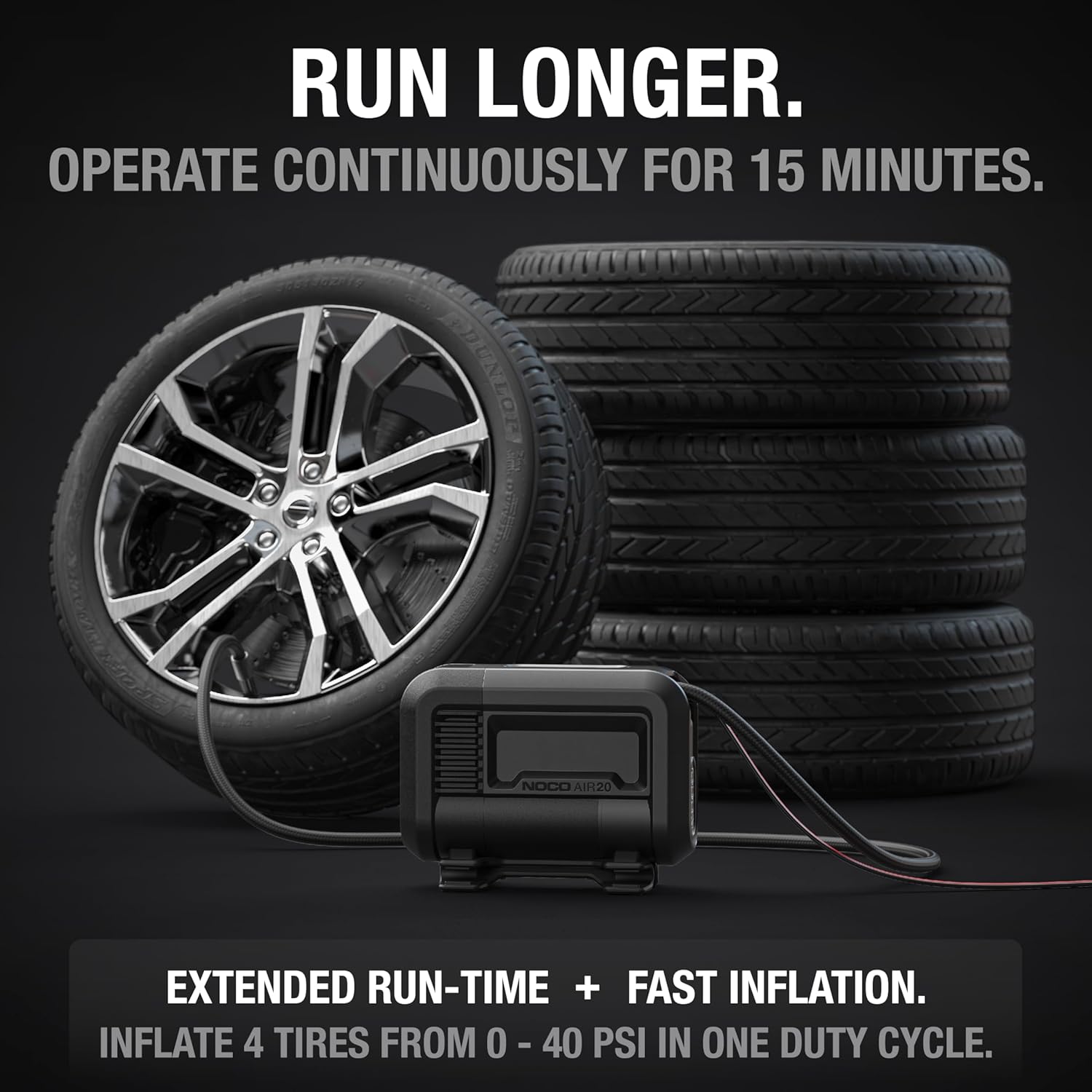 NOCO AIR20: UltraFast 20A Tire Inflator - 12V Portable Air Compressor Pump, 100 PSI Max – 47 SLPM Airflow Inflates 0–40 PSI in 2.5 Minutes – Digital Gauge + Auto-Shutoff