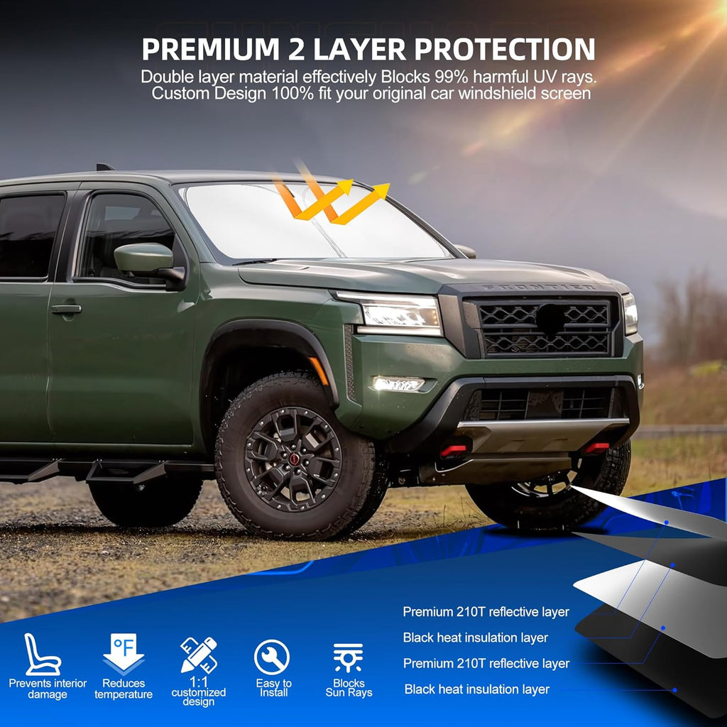 Windshield Sun Shade for Ni-ss-an Frontier 2022-2025 2026 Foldable Sunshade Custom Fit Front Window Car Interior Accessories Protector Blocks UV Rays