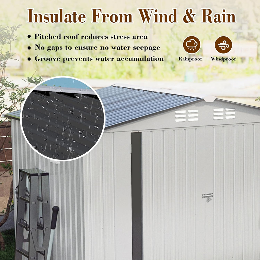 8x5.7x6FT Storage Shed, Outdoor Galvanized Steel Garden Shed with Lockable Door & Window, Waterproof Metal Tool Storage for Garden, Backyard, Patio, Lawn