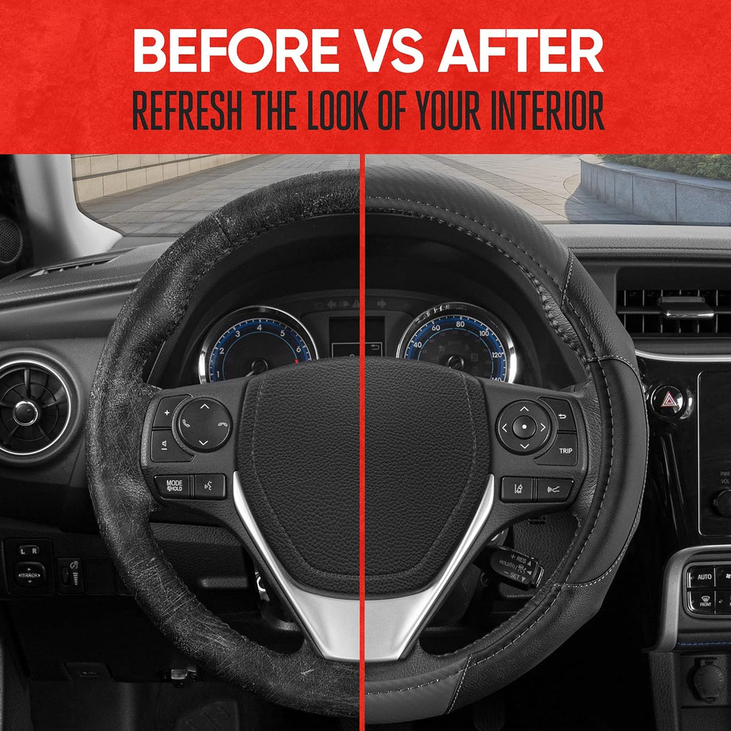 Motor Trend GripDrive Carbon Fiber Steering Wheel Cover, Non-Slip Sporty Racing Faux Leather Ergonomic Comfortable Handle, Steering Wheel Cover for Cars Trucks Vans SUV - Fits Standard 15 Inch - Gray